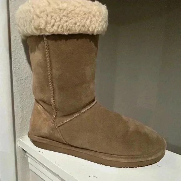 Winter Boots Bearpaw Tan Suede Marissa Boots Wool Blend Collar womens size 10 - Picture 2 of 11